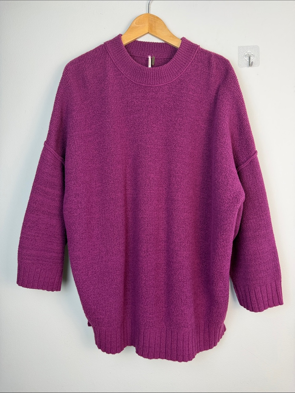 Free People Peaches Slouchy Oversized XS Tunic Sweater Chunky Knit Crewneck Plum - Picture 7 of 16